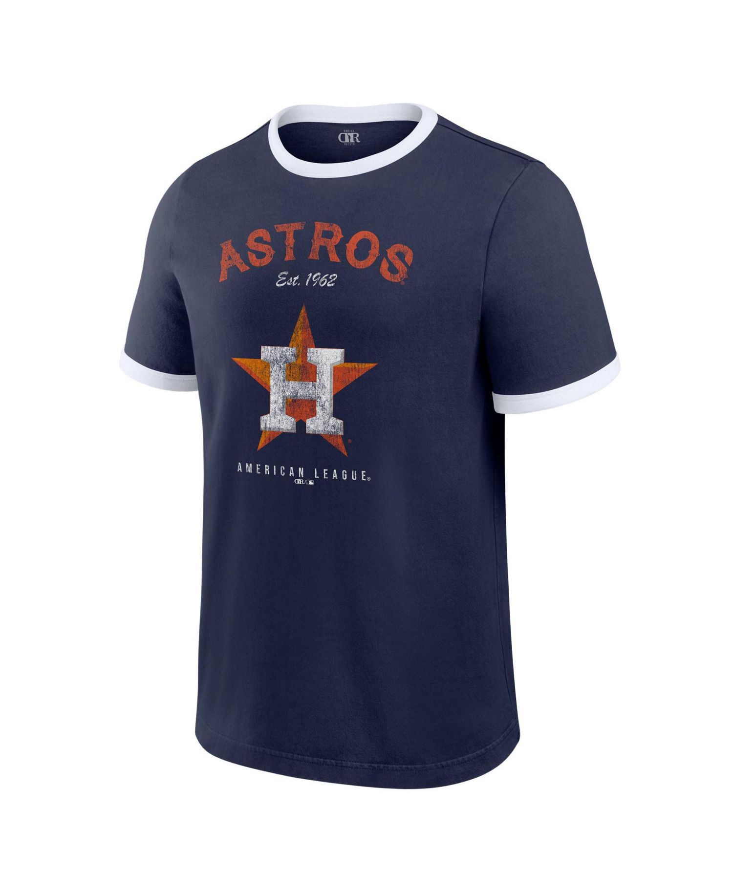 Fanatics Men's Houston Astros Washed Ringer Distressed Screen-Print Graphics Classic-Fit T-Shirt