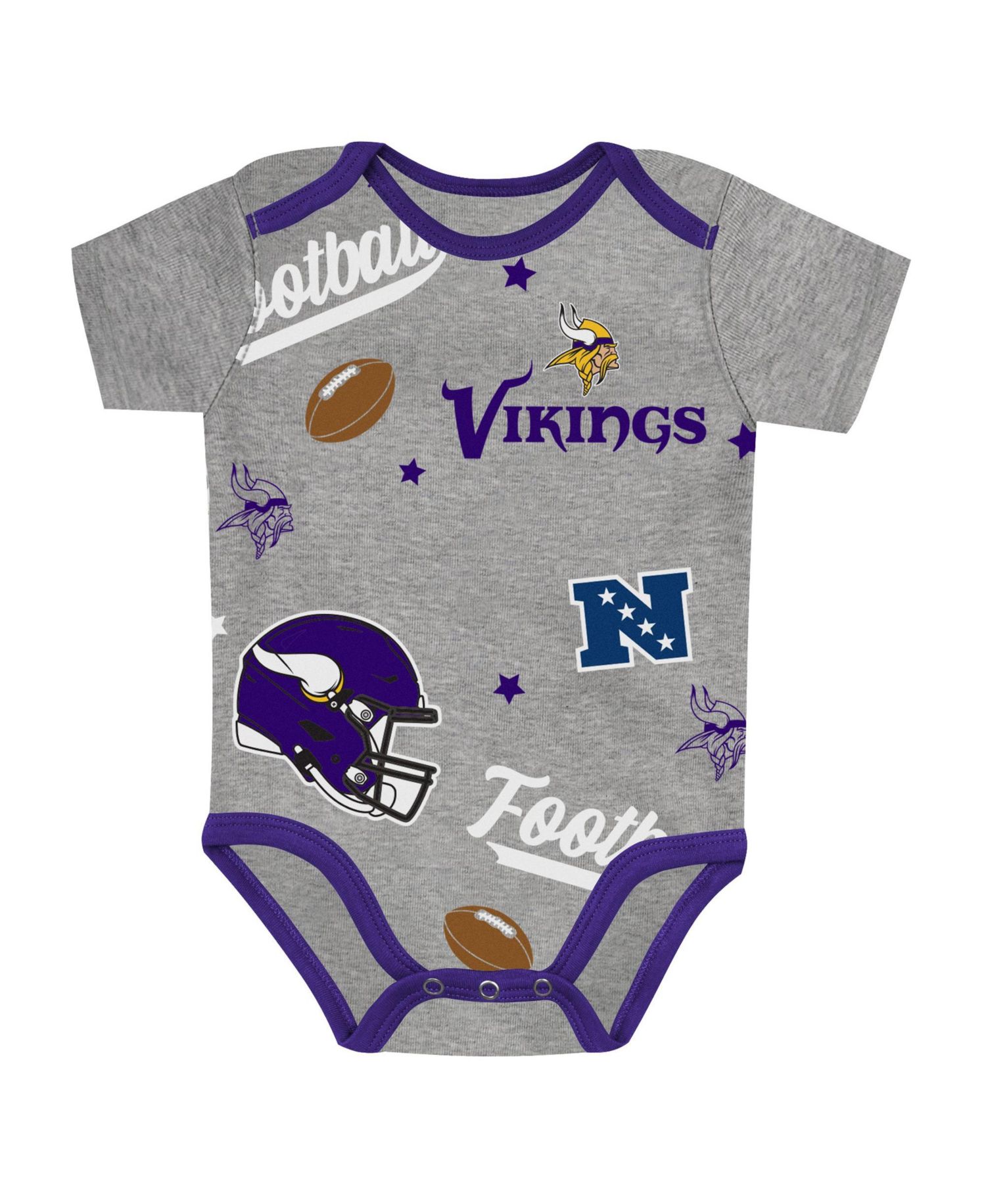 Baby Boys' and Girls' Minnesota Vikings First Round Pick Screen-Printed Bodysuits, 3-Piece Set