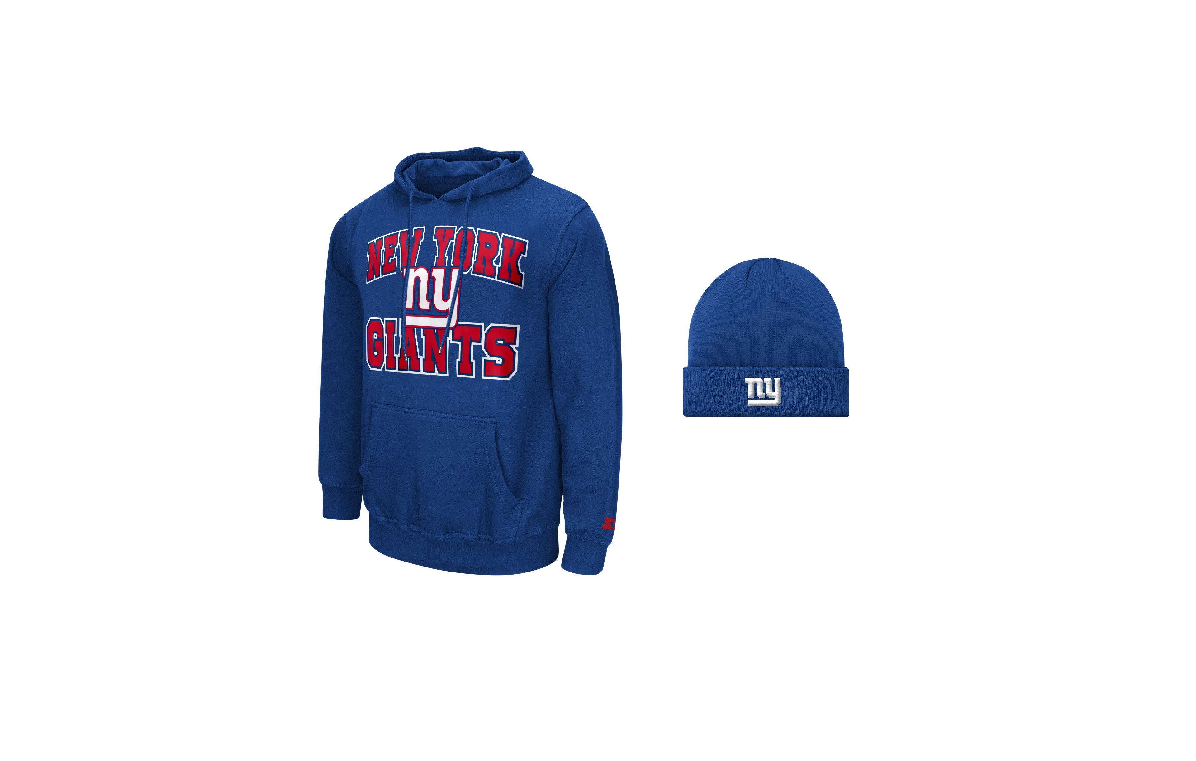 Starter Men's New York Giants Pullover Classic-Fit Midweight Hoodie and Cuffed Knit Hat, 2-Piece Set