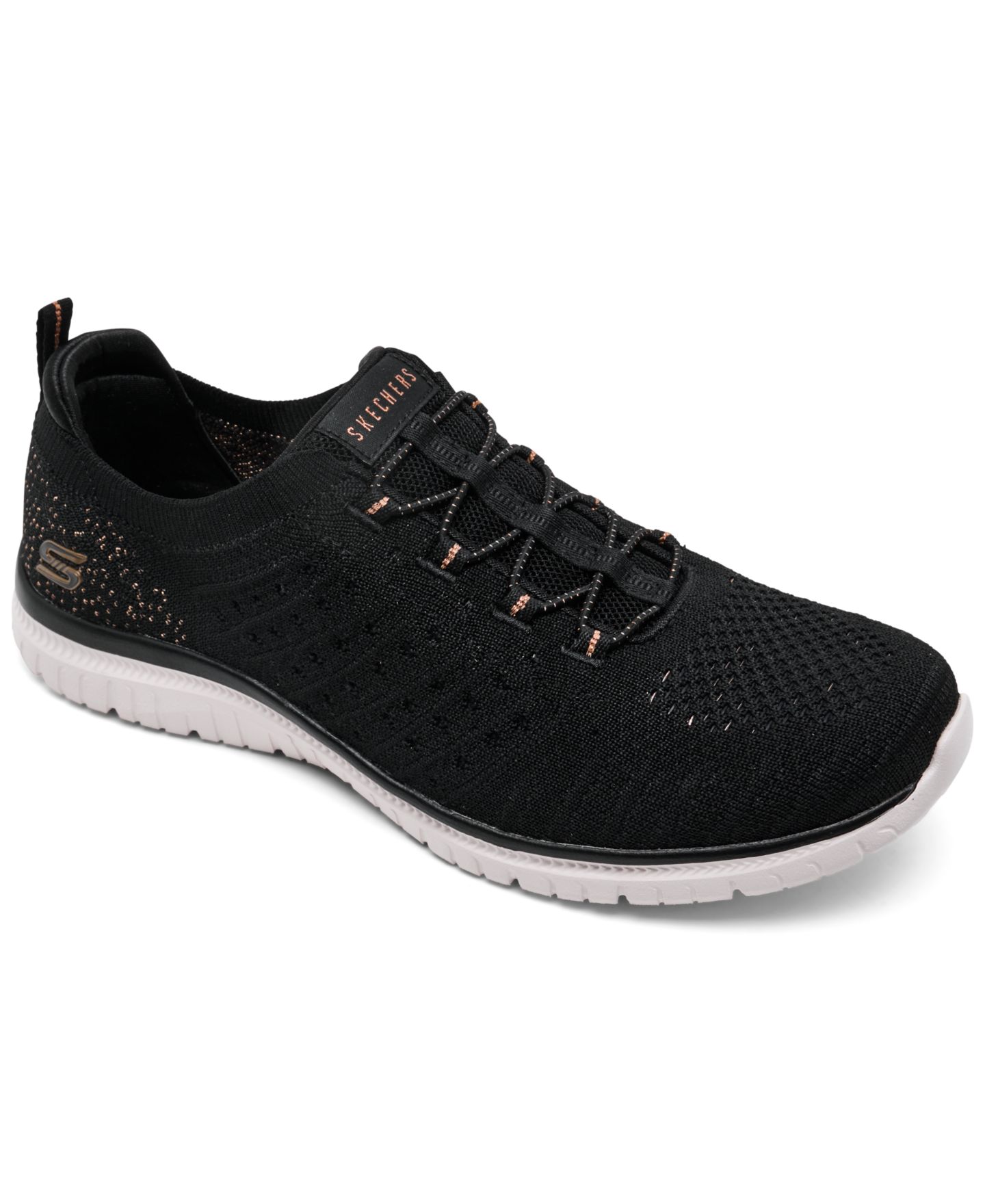 Женские кроссовки Skechers Virtue - Copper Dream Walking Sneakers Wide Width, цвет: Чёрный / Золотой — фото 1
