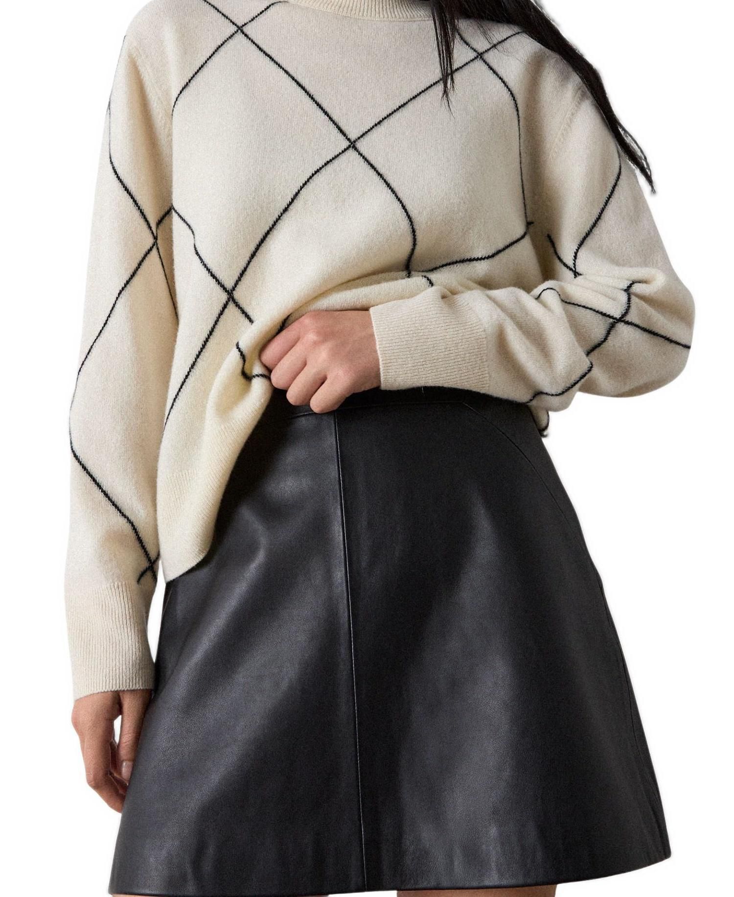 Women's High-Waisted A-Line Leather Mini Skirt