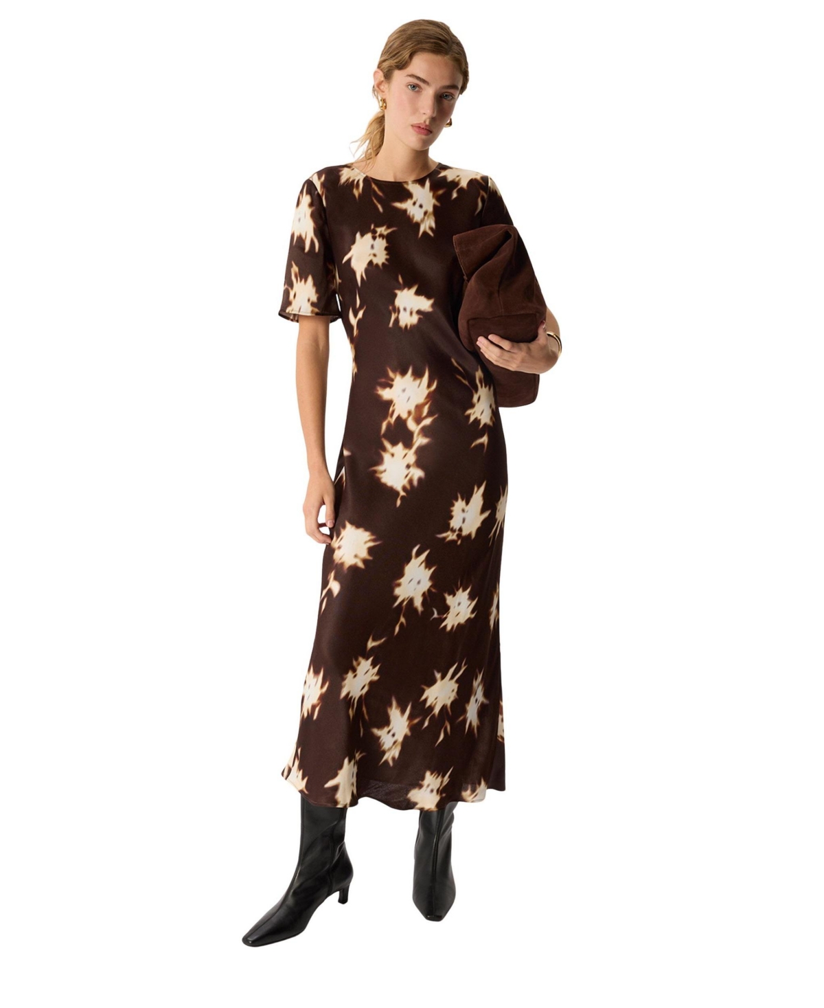 Whistles Women's Shadow Floral Satin Short-Sleeve Midi Dress