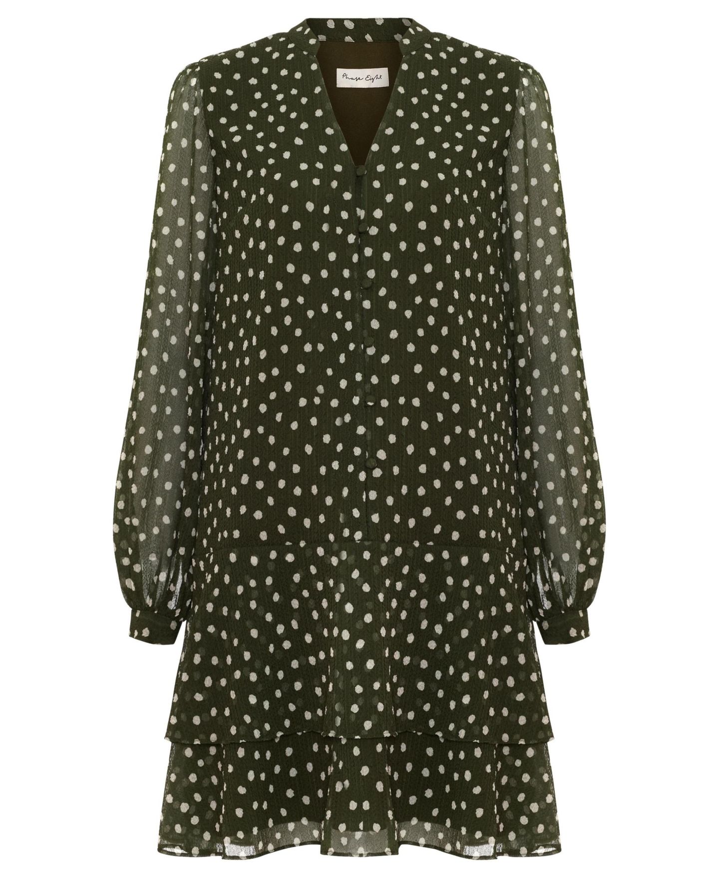 Женское платье Phase Eight Alma Tiered Ruffle Long-Sleeve, цвет: Зелёный — фото 7