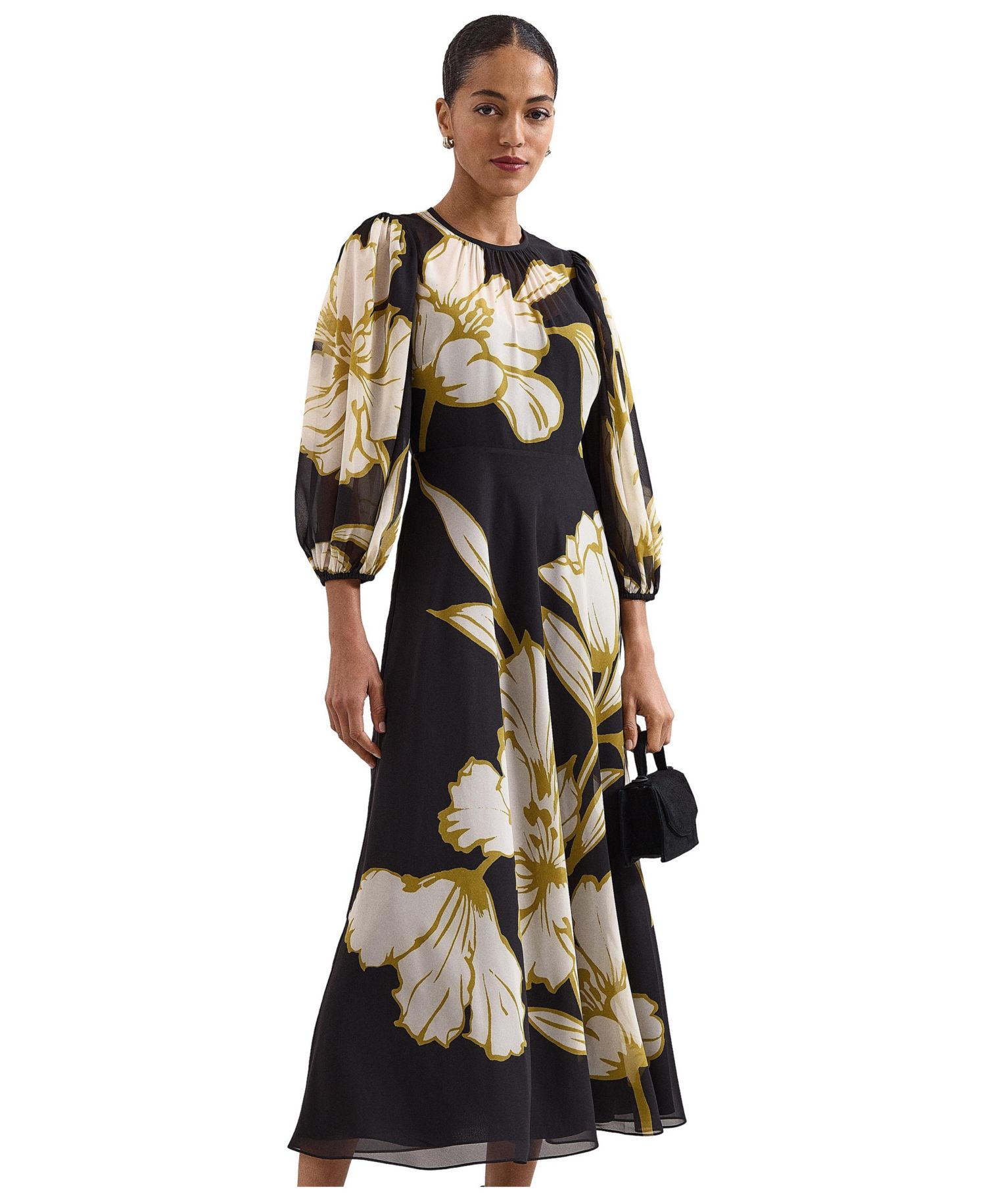 Women's Eve Floral A-Line 3/4 Sleeve Maxi Dress