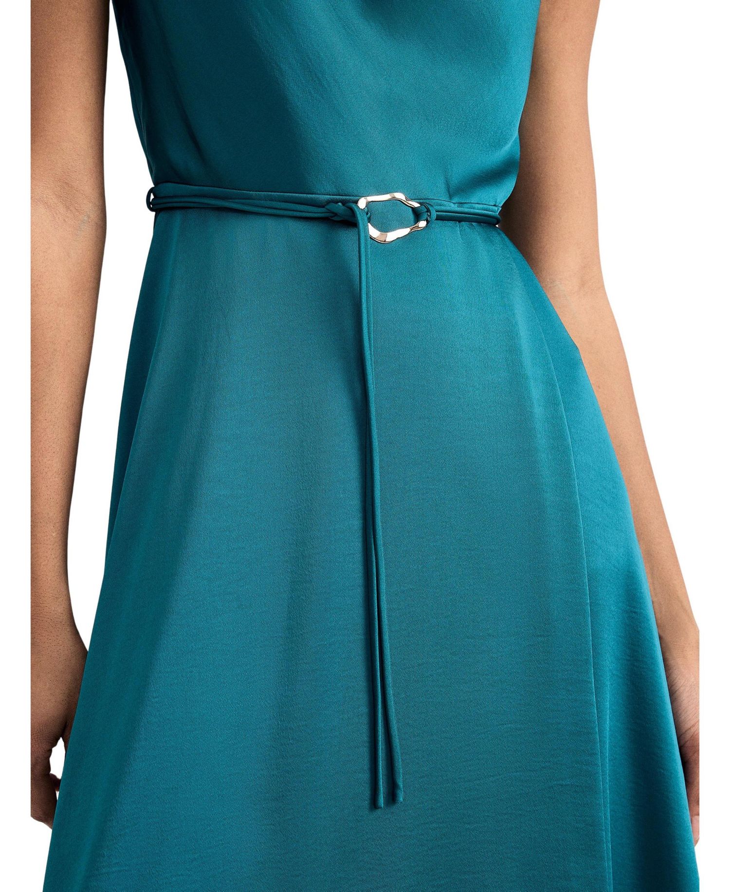 Women's Cowl Neck Belted Midi Dress