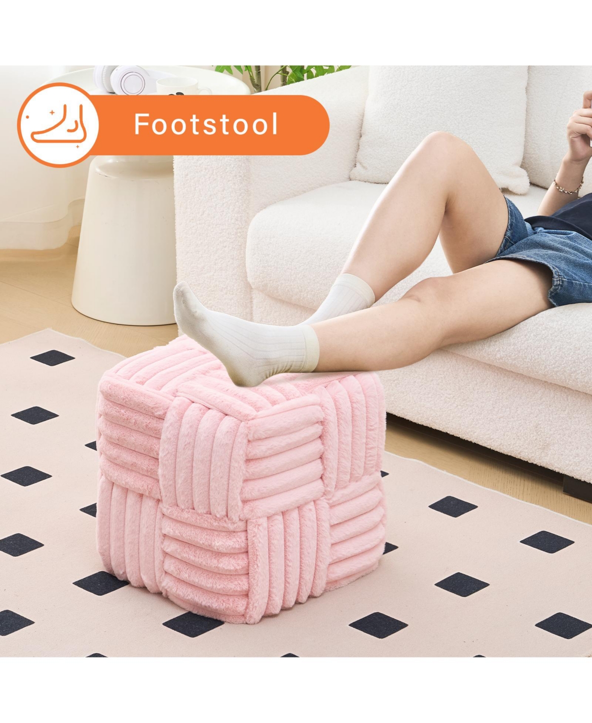 Slickblue Square Corduroy Ottoman Foot Stool with Padded Seat for Entryway