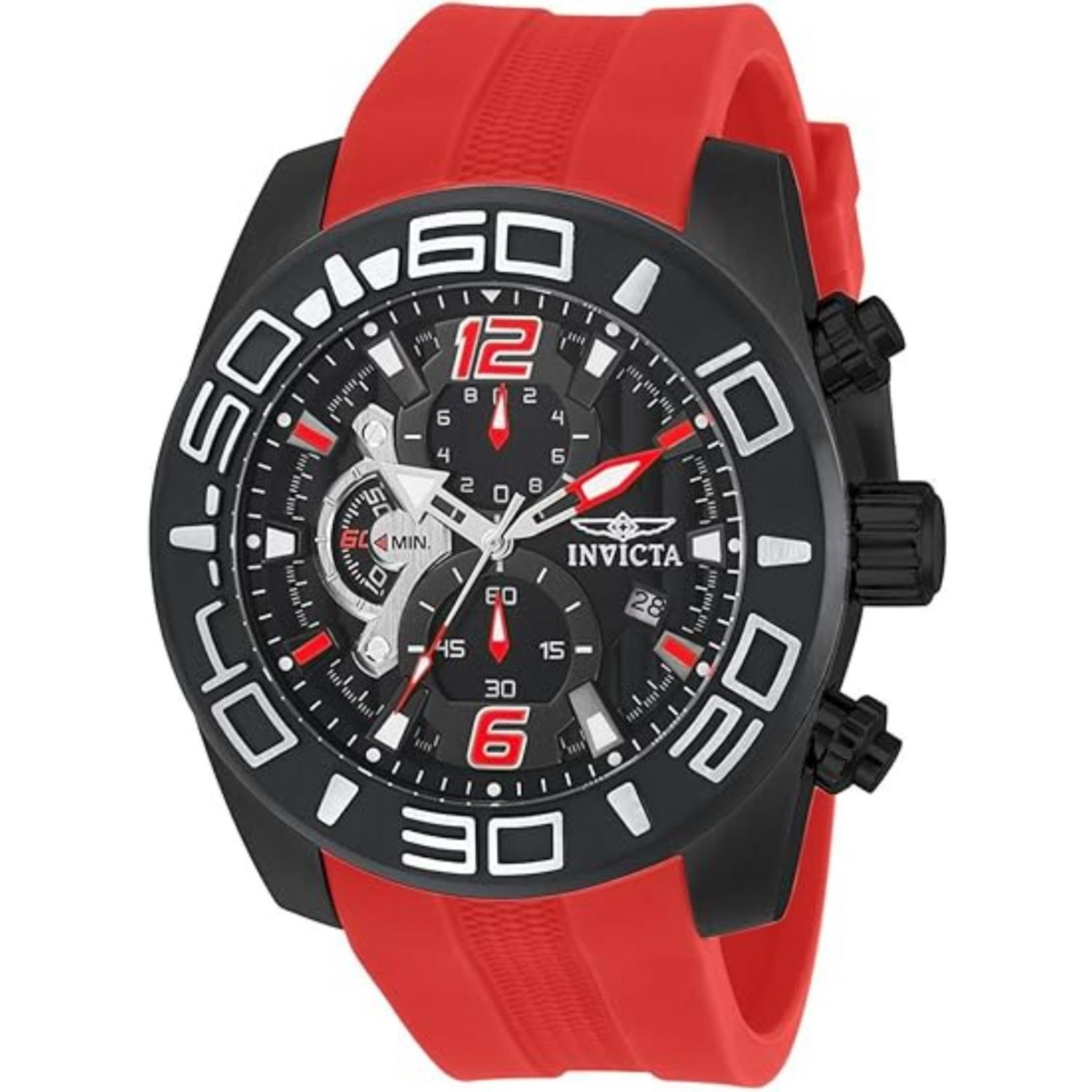 22810 Mens Pro Diver Quartz Multifunction Black Dial Watch with Red Tone