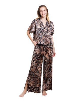 Women's Hidden Cat Short-Sleeve Satin Pajama Set