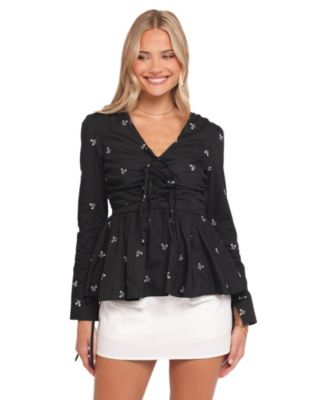 Women's V-Neck Long-Sleeve Peplum Blouse