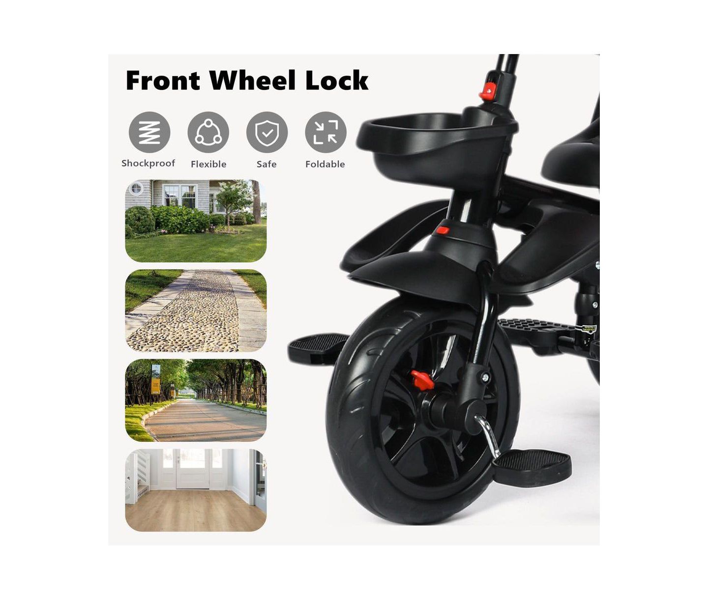 Детская игрушка Kinder King 8-in-1 Kids Tricycle with Adjustable Push Handle, Canopy and Storage, цвет: Чёрный — фото 3