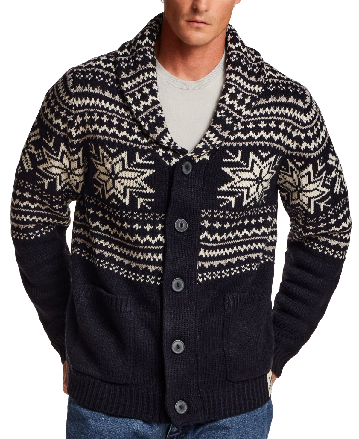 Weatherproof Vintage Men's Snowflake Shawl Collar Sweater