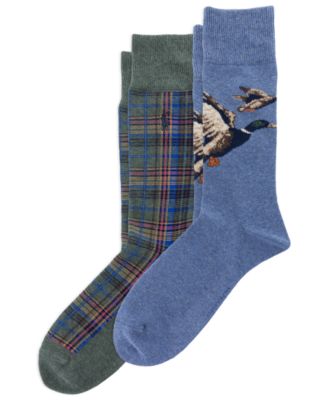 Men's Mallard/Plaid Cotton-Blend Crew Socks, 2-Pack