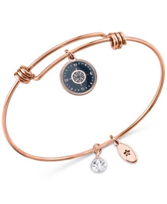 Unwritten - Rose Gold-Tone over Stainless Steel Compass Charm Bangle Bracelet