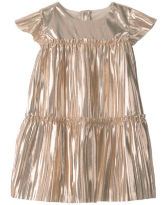 Baby Girls' Metallic-Crinkle Flutter-Sleeve Dress and Diaper Cover, 2-Piece Set