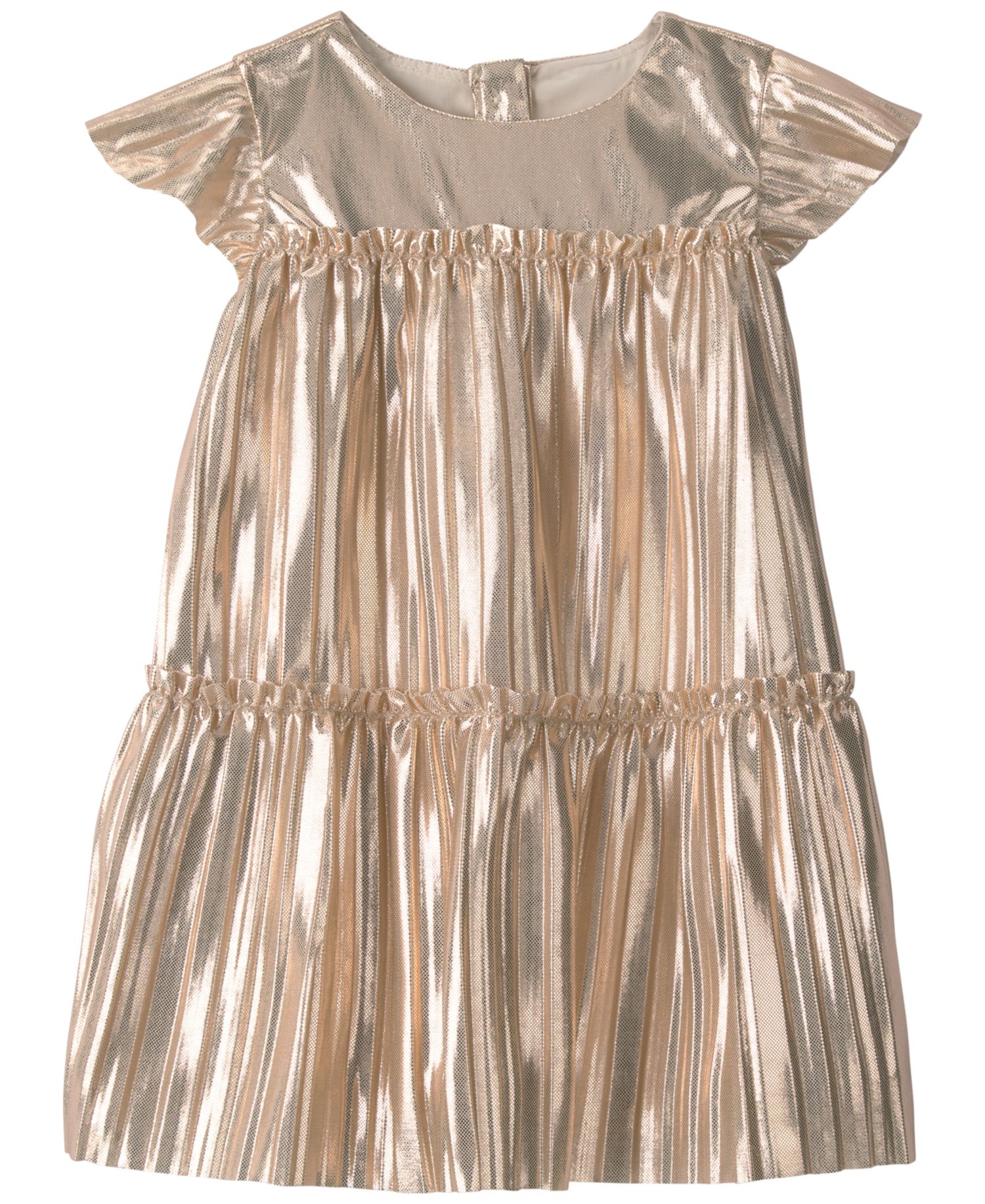 Baby Girls' Metallic-Crinkle Flutter-Sleeve Dress and Diaper Cover, 2-Piece Set