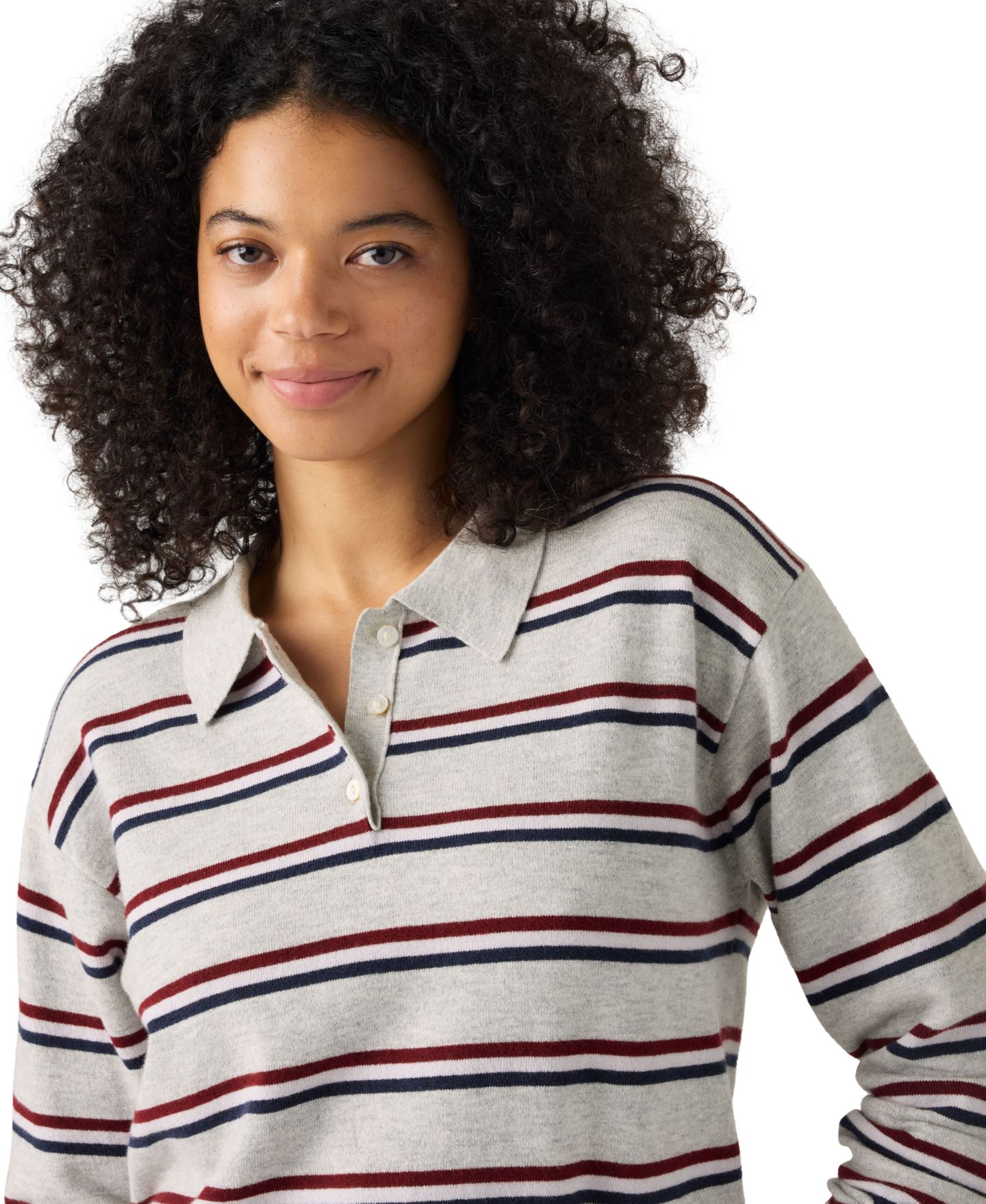 Женский свитер Levi's Premium Long-Sleeve Polo, цвет: Нефритовый полосатый серый меланжевый — фото 4
