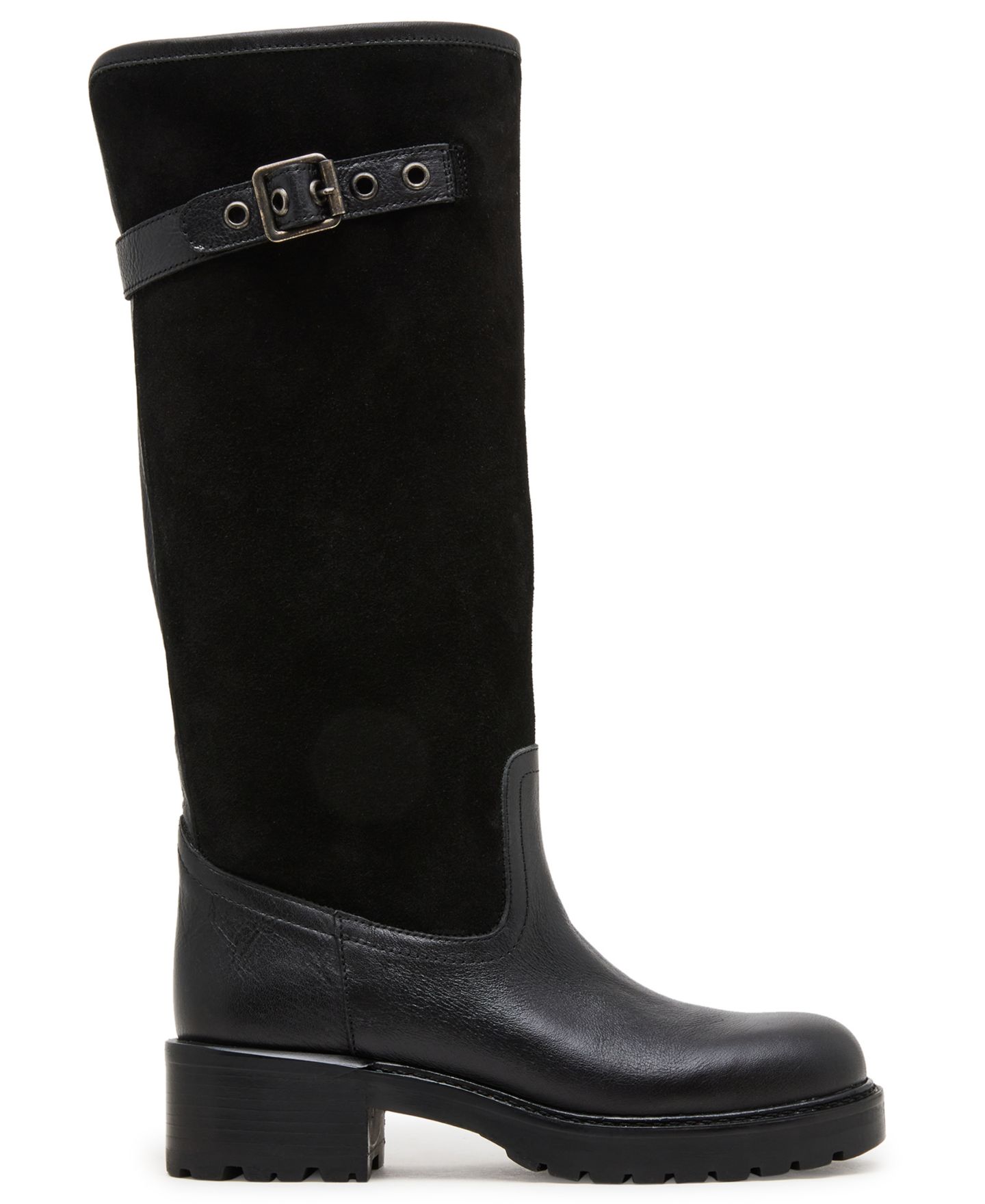 Женские ботинки Steve Madden Ramble Lug-Sole Tall Riding Boots, Regular & Wide Calf, цвет: Чёрный замшевый разноцветный — фото 2