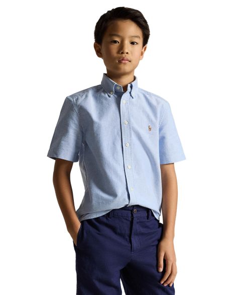 Рубашка Polo Ralph Lauren Cotton Oxford Short-Sleeve Shirt для мальчиков, цвет: Синий