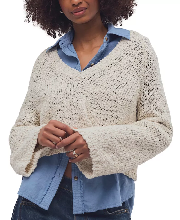 Women's Heartland Cropped Flared-Sleeve V-Neck Pullover Sweater - thumbnail 6