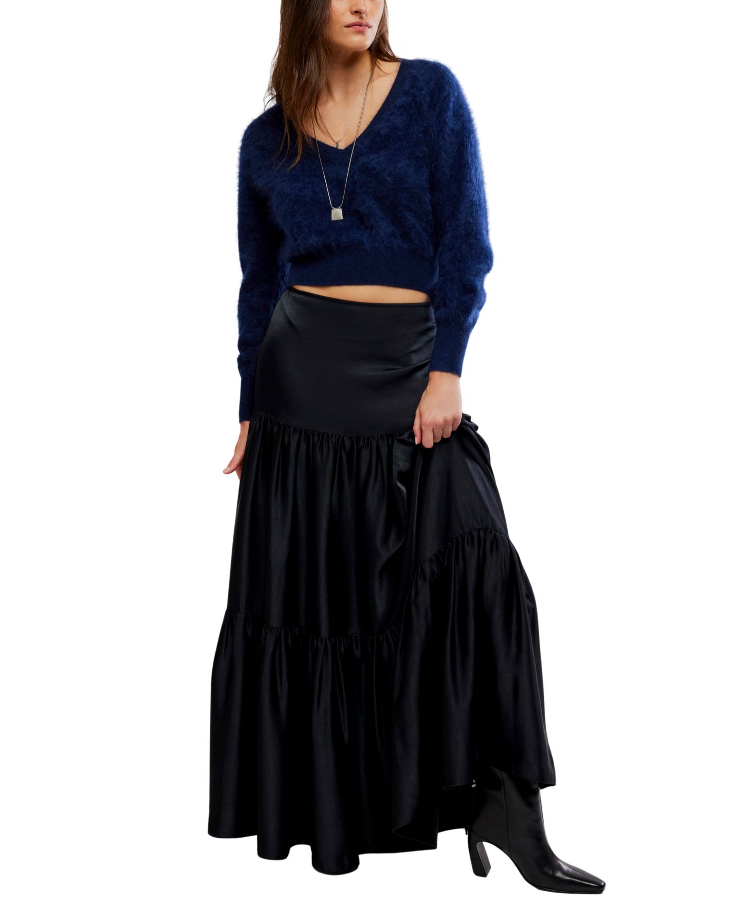 Женская юбка Free People Juliette Satin A-Line Maxi, цвет: Чёрный — фото 2