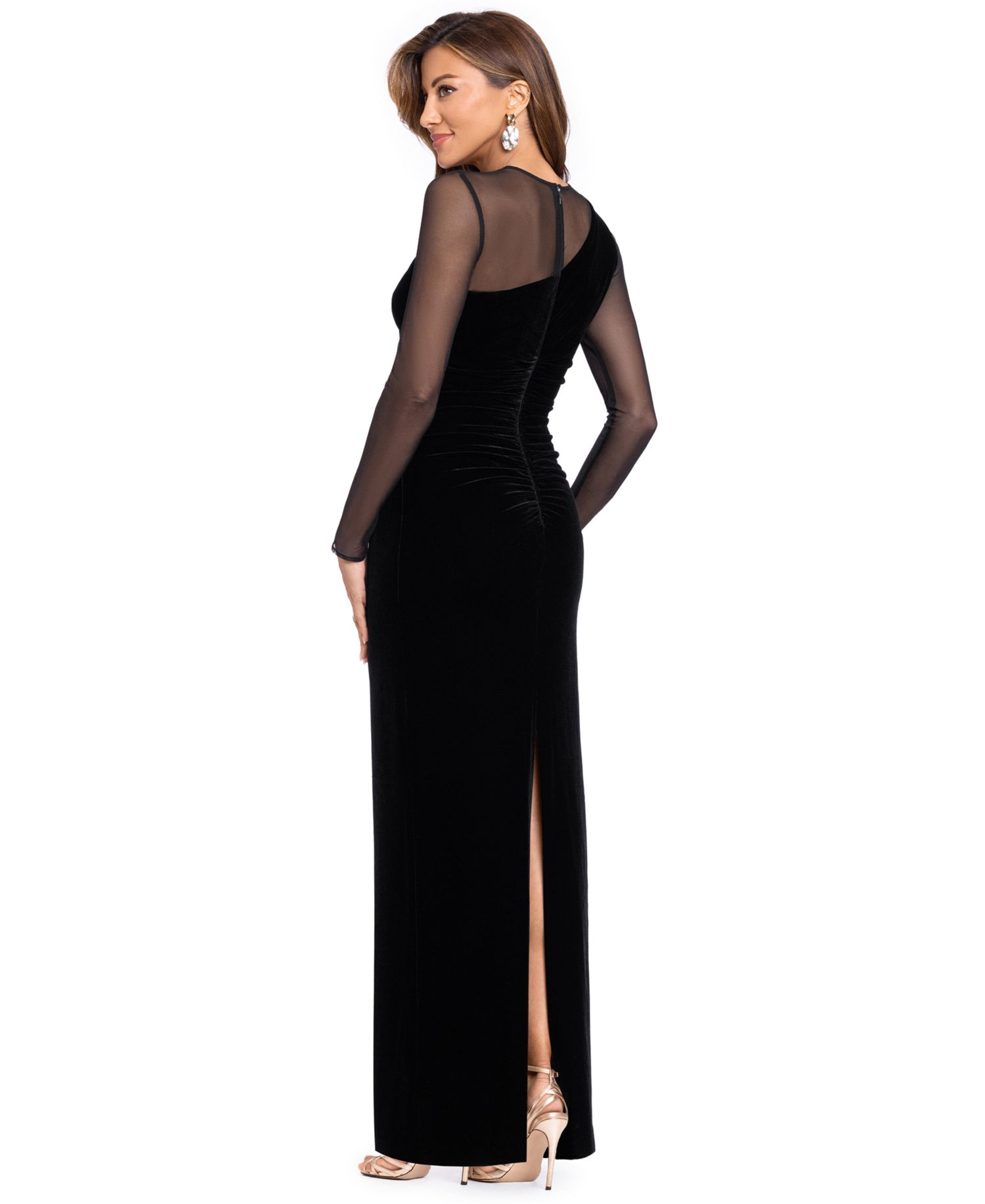 Women's Velvet Long-Sleeve Boat Neck Dress