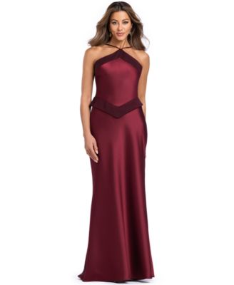 Women's Halter Satin Peplum Gown