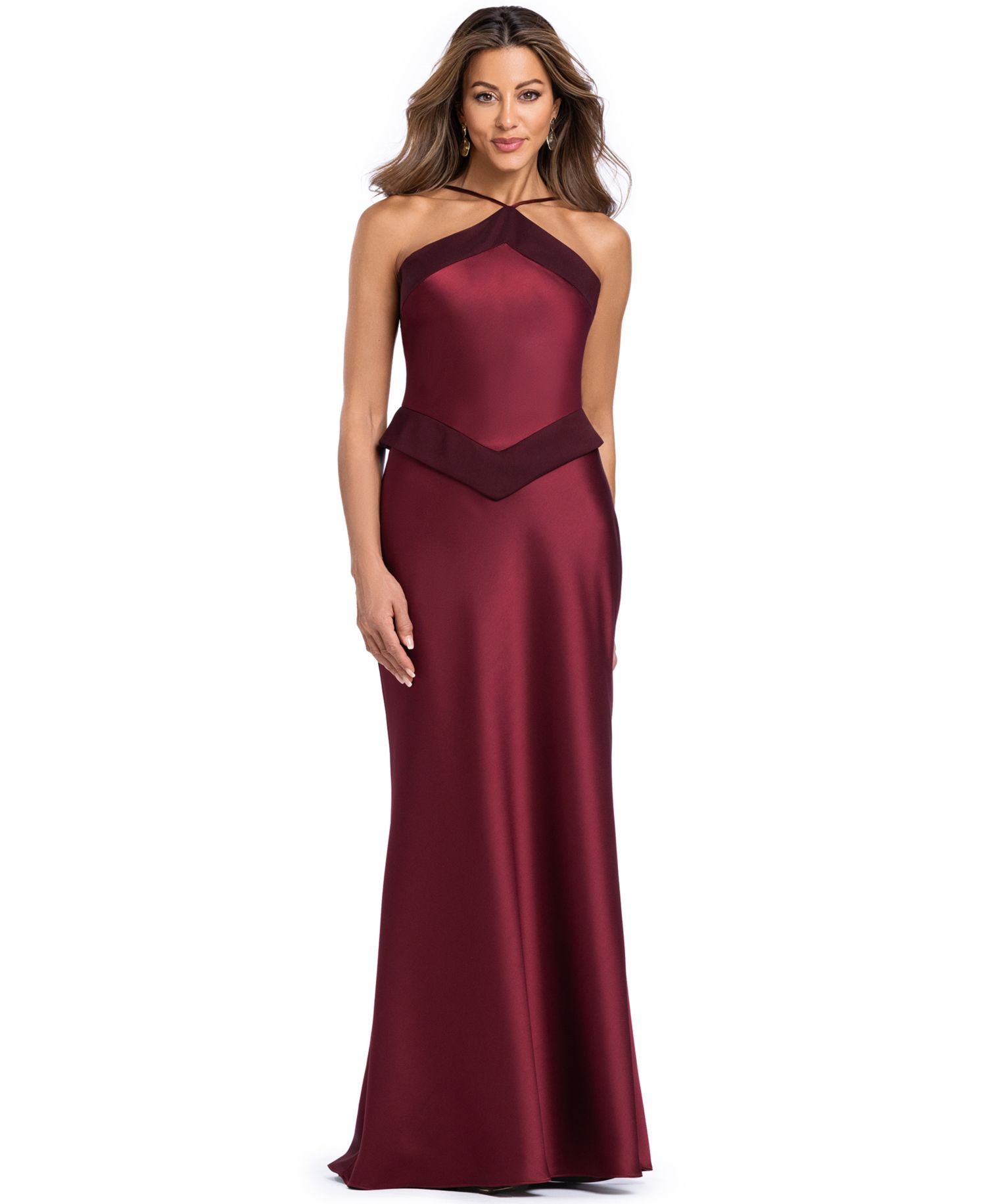 Women's Halter Satin Peplum Gown