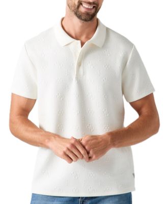 Men's Allover Monogram-Inspired Print Twill Knit Polo Shirt