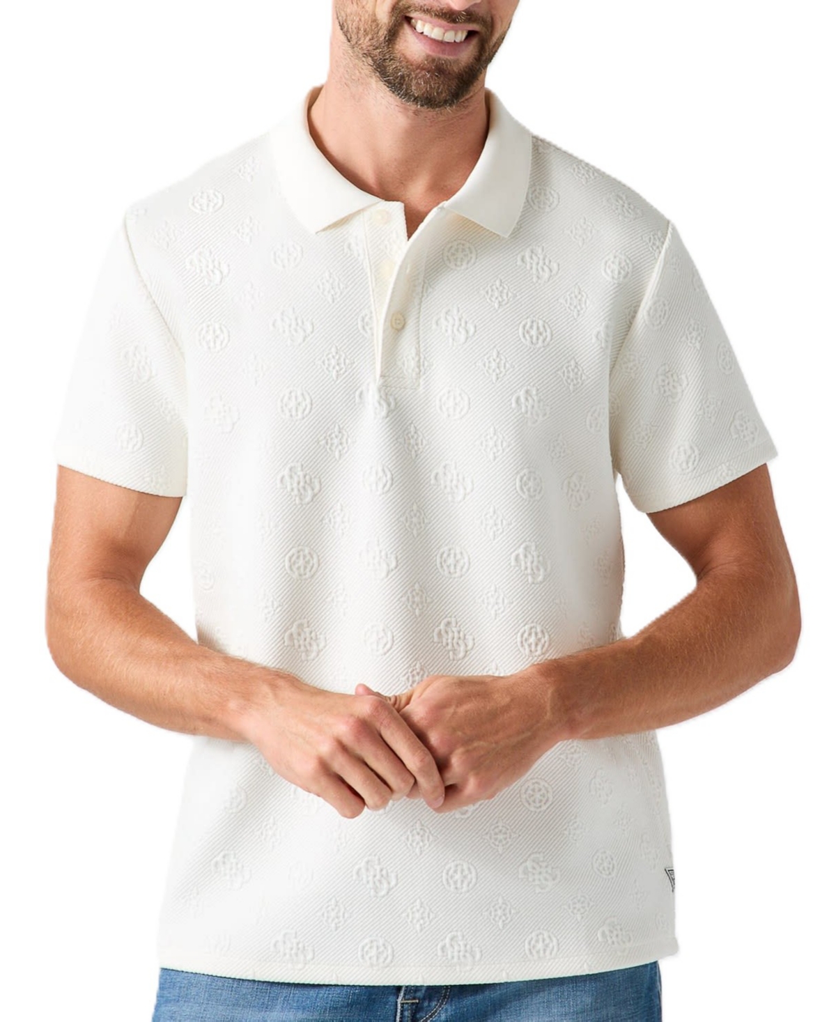 Guess Men's All Over Twill Knit Short-Sleeve Regular-Fit Polo - White