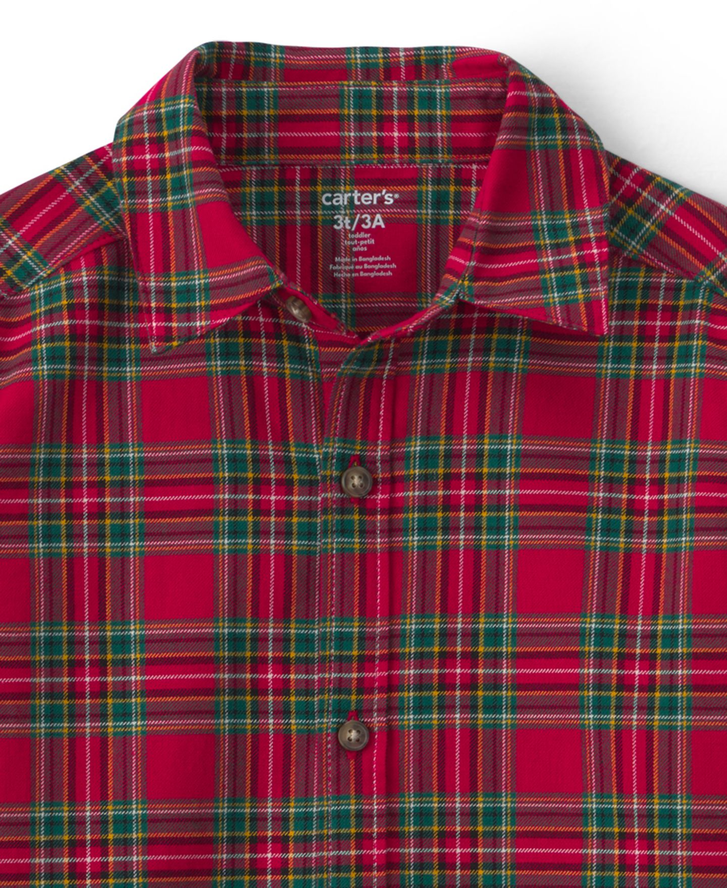 Рубашка Carter's Plaid Button-Down Classic-Fit Shirt для мальчиков-малышей, цвет: Красный / Зелёный — фото 2