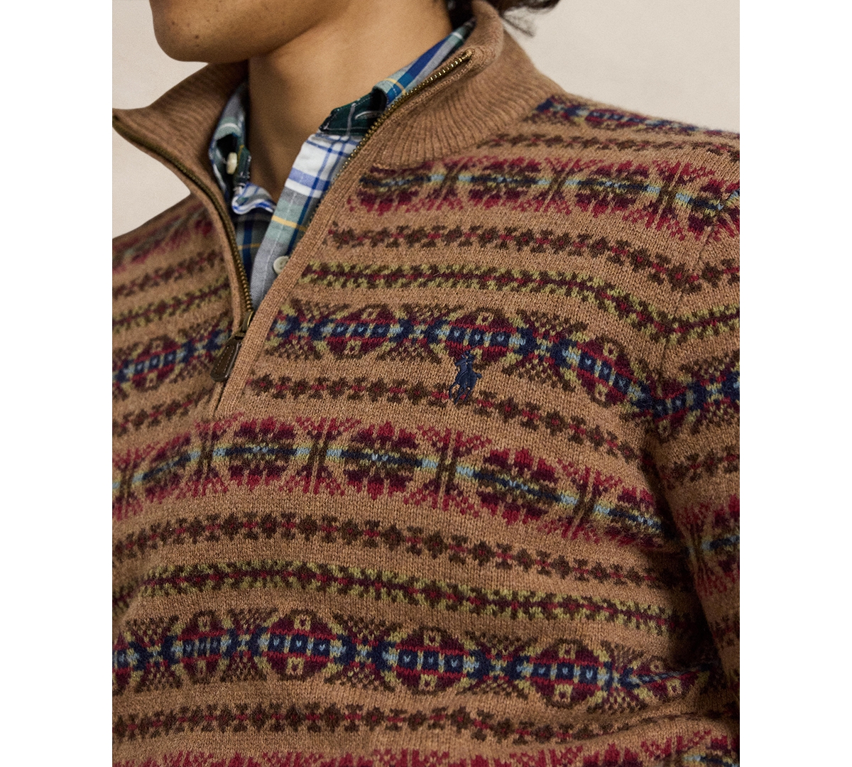 Polo Ralph Lauren Men's Fair Isle Quarter-Zip Regular-Fit Wool Sweater