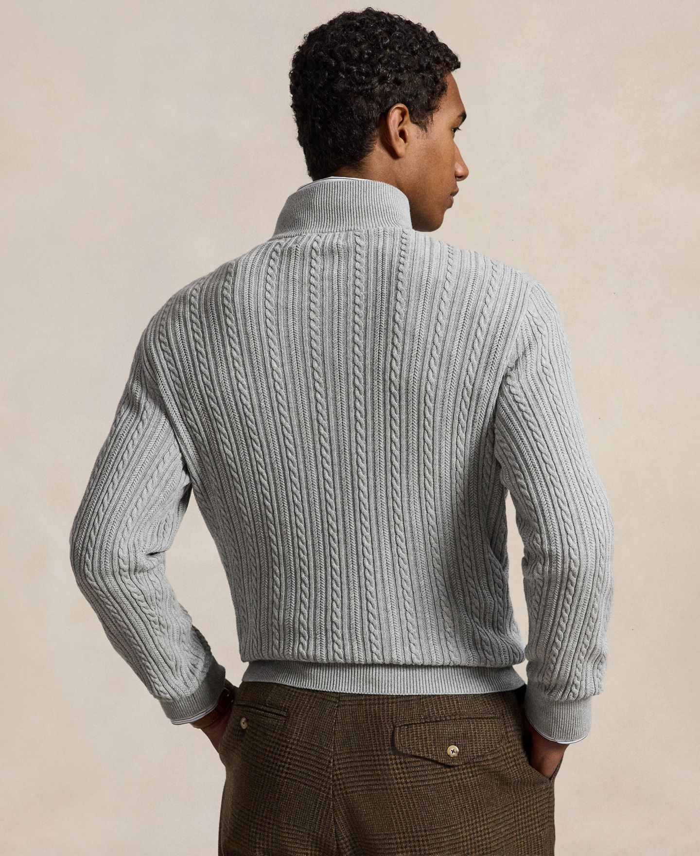 Мужской свитер Polo Ralph Lauren Cable-Knit Quarter-Zip Mockneck, цвет: Меланжевый — фото 4