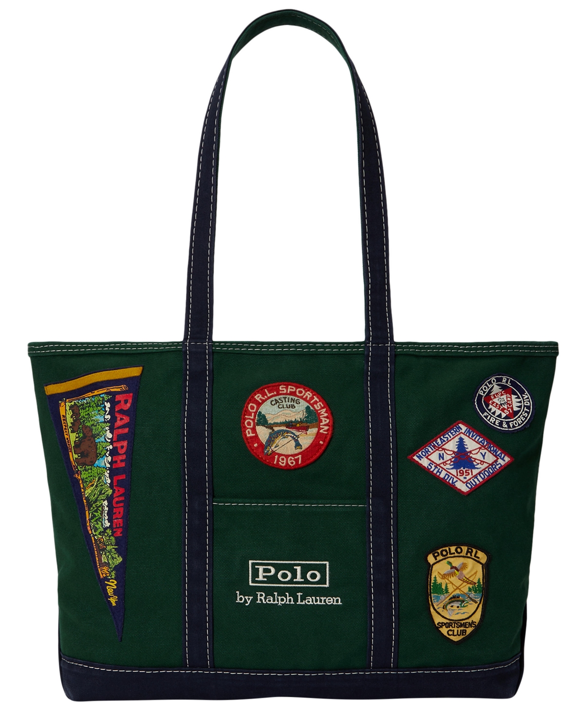 Polo Ralph Lauren Logo-patch Outdoors-inspired Canvas Tote In Green,navy