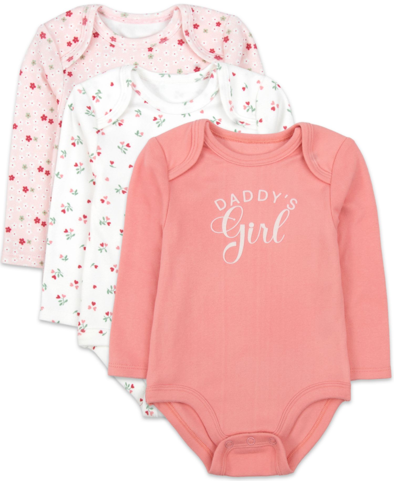 Baby Girls' Daddy's Girl Crewneck Snap-Closure Long-Sleeve Bodysuits, 3-Piece Set
