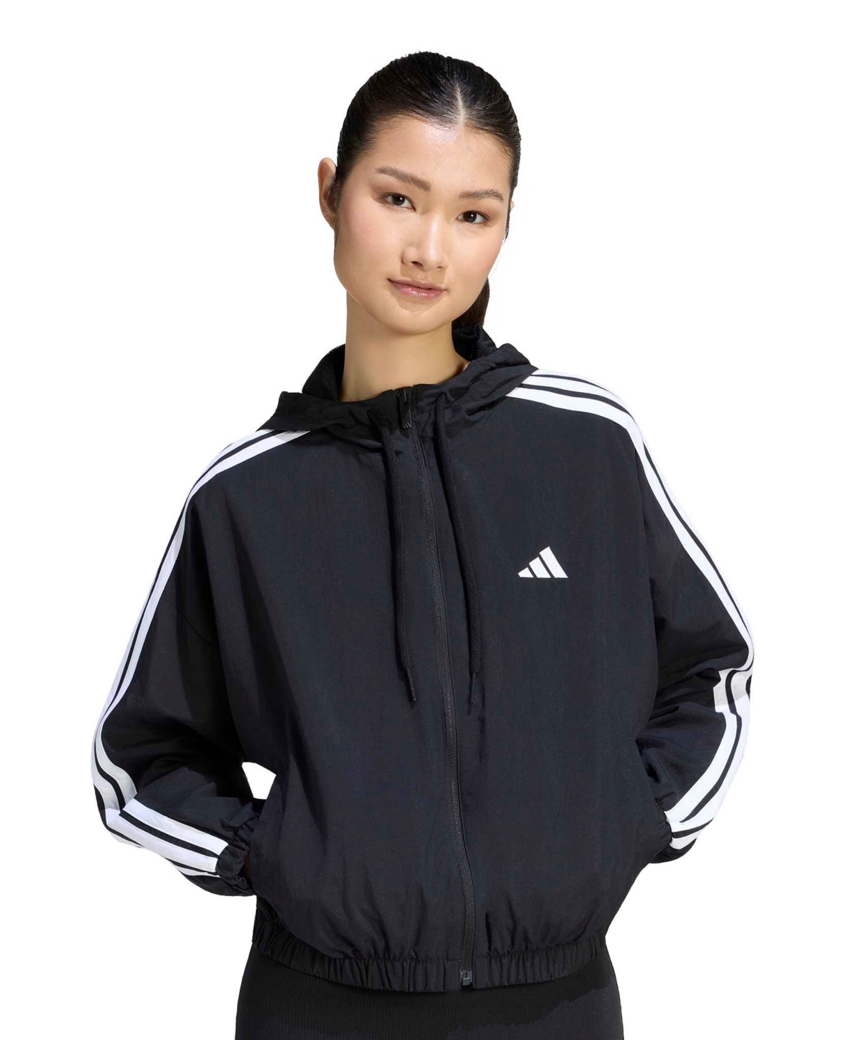 adidas Women's Essentials 3-Stripes Hooded Loose-Fit Windbreaker Jacket