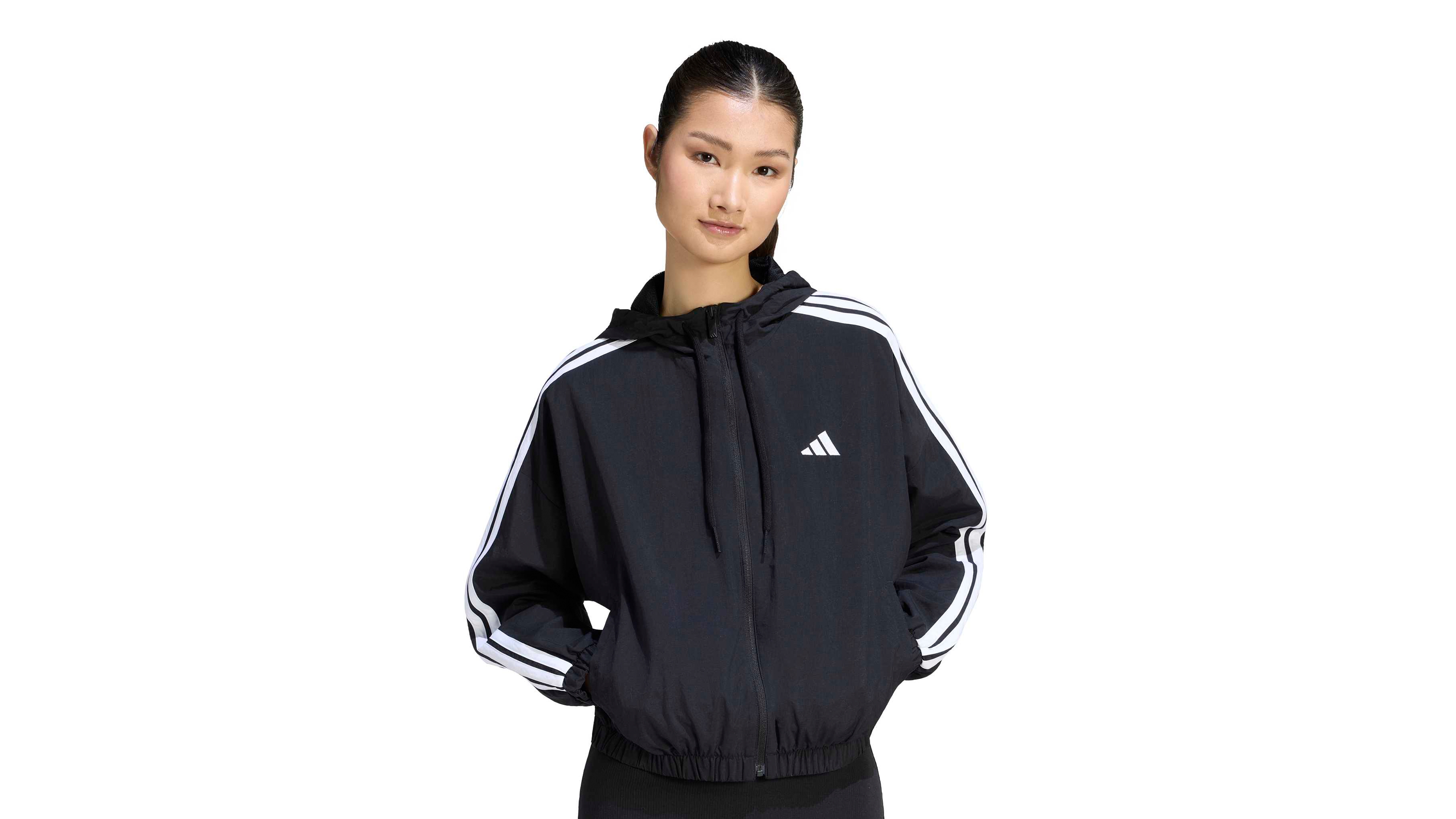 adidas Women's Essentials 3-Stripes Hooded Loose-Fit Windbreaker Jacket