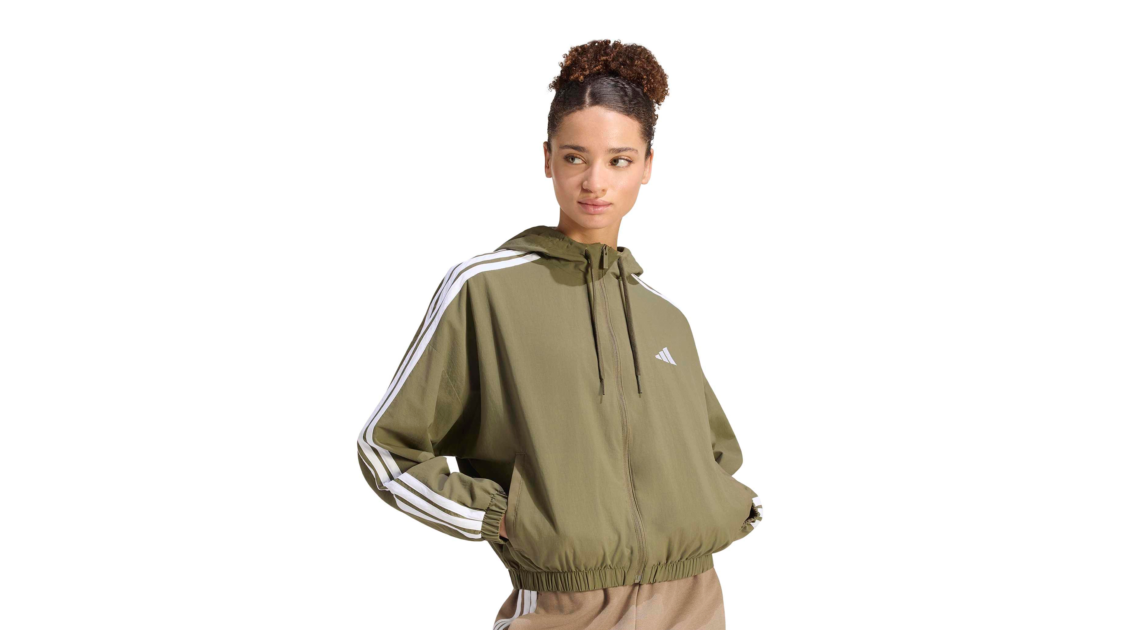 adidas Women's Essentials 3-Stripes Hooded Loose-Fit Windbreaker Jacket