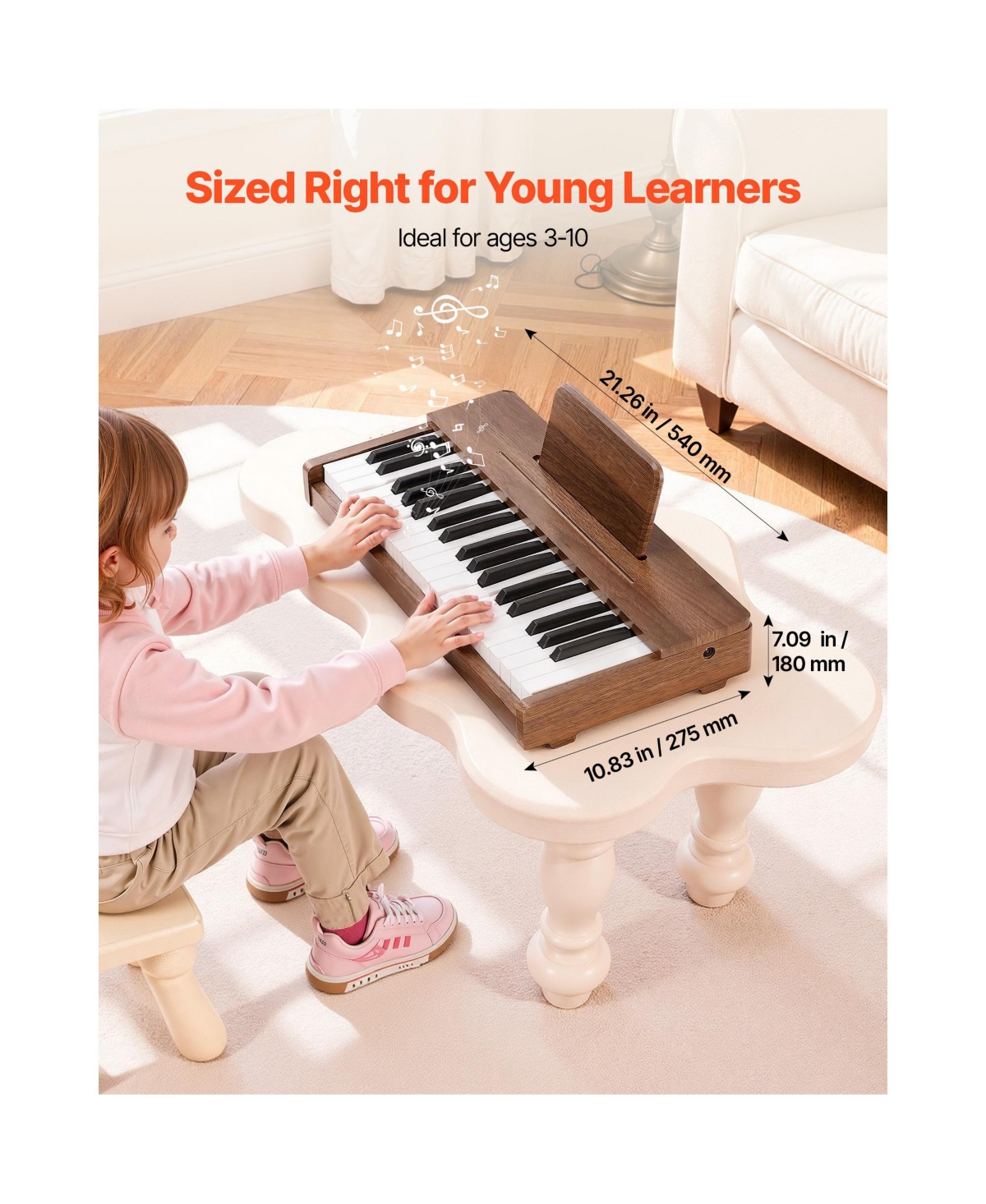 Mecale 37-Key Extended Range Wooden Kids Digital Piano, Ages 3+