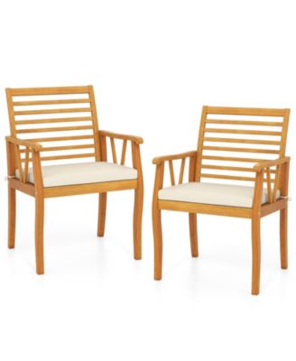 Acacia Wood Patio Dining Armchairs Set of 2 with Cushioned Seats