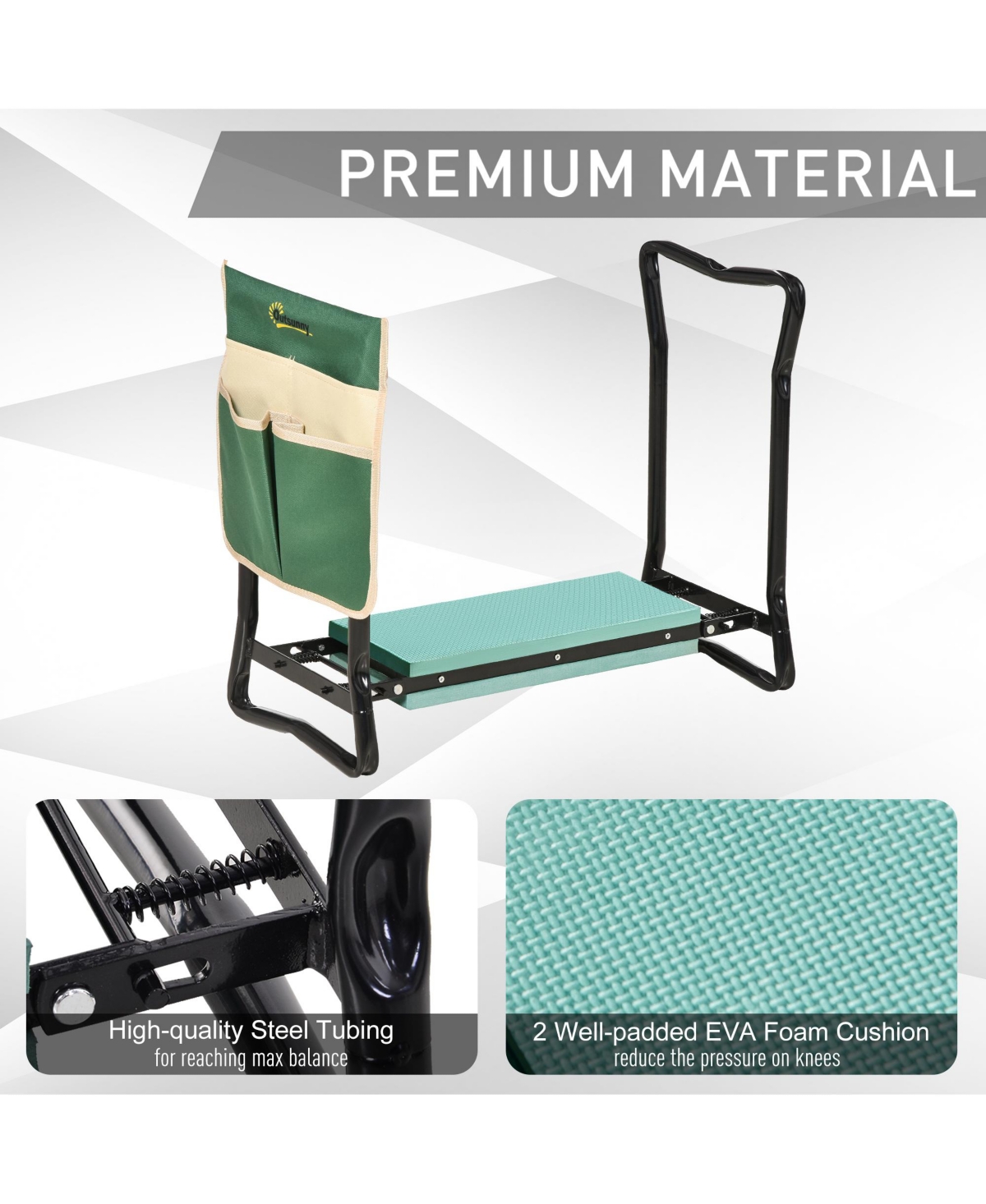 Outsunny Garden Kneeler Seat Stool Bench Kneeling Pad and 1 Large Side Tool Pouch & Easy Folding Design for Transport & Storage