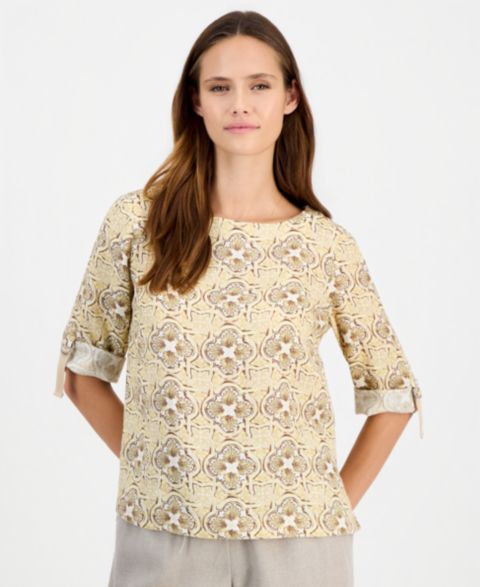 Женская блузка Charter Club Petite Boat Neck 3/4-Sleeve with D-Ring, цвет: Состаренный золотой