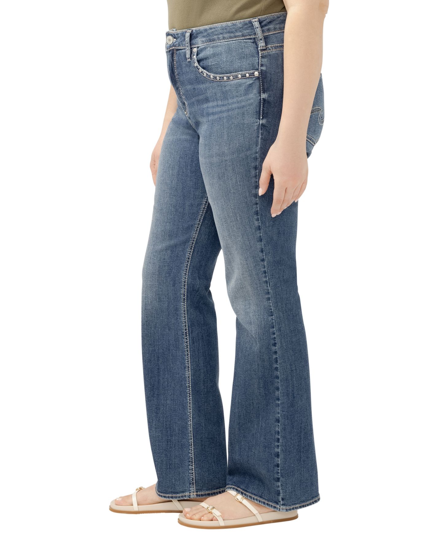 Женские джинсы Silver Jeans Co. Plus Size Avery High-Waisted Studded Bootcut Denim Jeans, цвет: Crossroads — фото 2