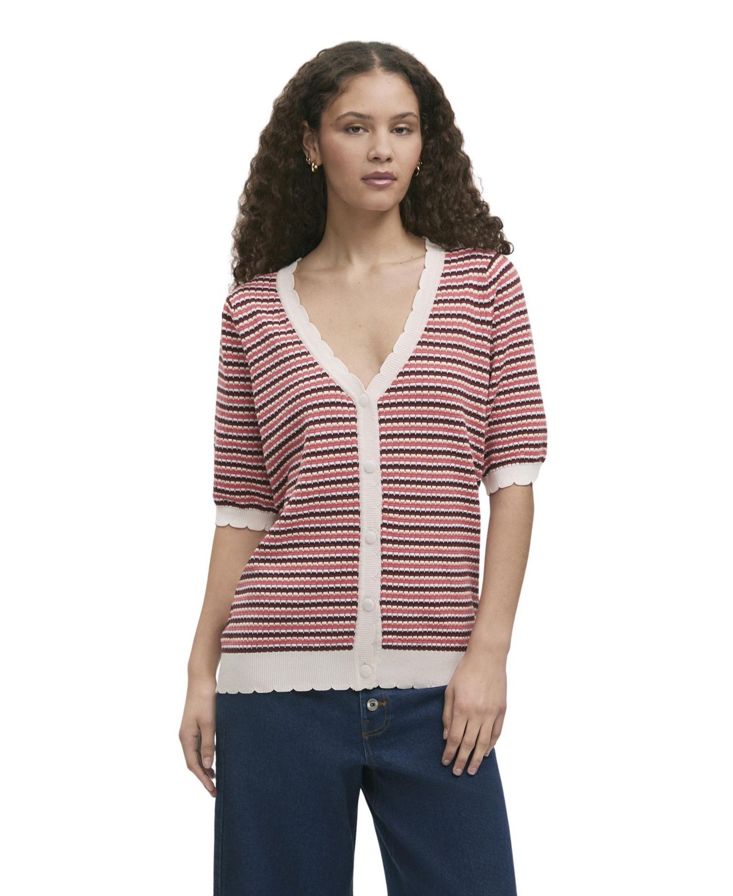 Women's Willa Striped Short-Sleeve V-Neck Cardigan