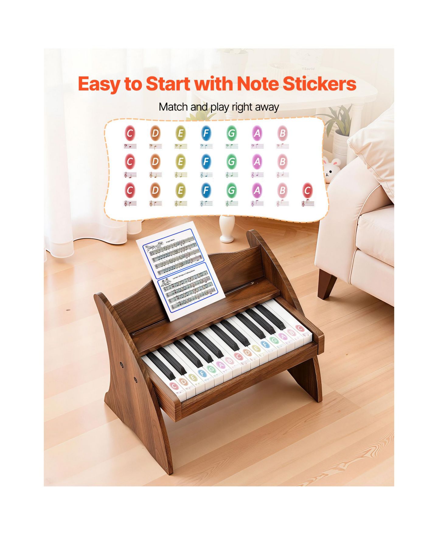 Детская игрушка SUGIFT 25-Key Wooden Dual-Power Digital Piano Keyboard, Ages 2+, цвет: Тёмный коричневый — фото 6