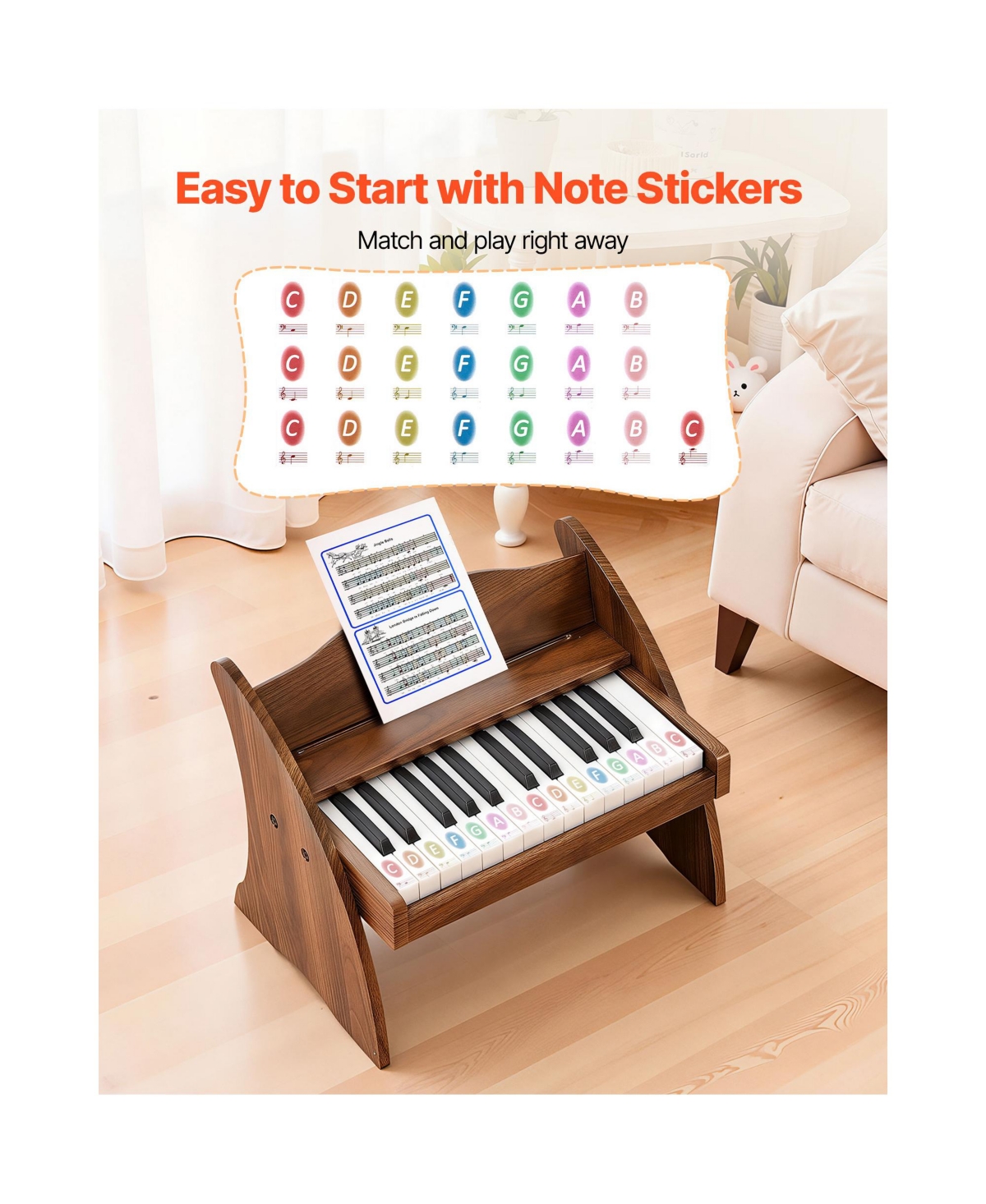 Sugift 25-Key Wooden Dual-Power Digital Piano Keyboard, Ages 2+