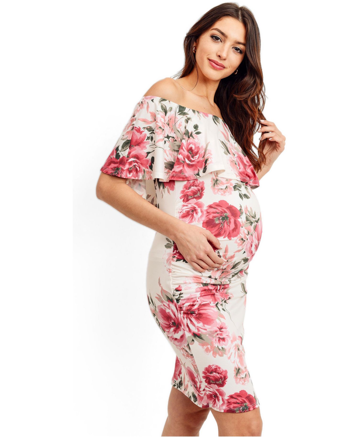 Maternity Floral Off-the-Shoulder Bodycon Dress