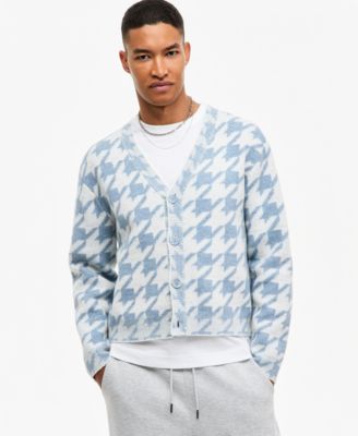 Men's Houndstooth V-Neck Relaxed-Fit Cardigan Sweater