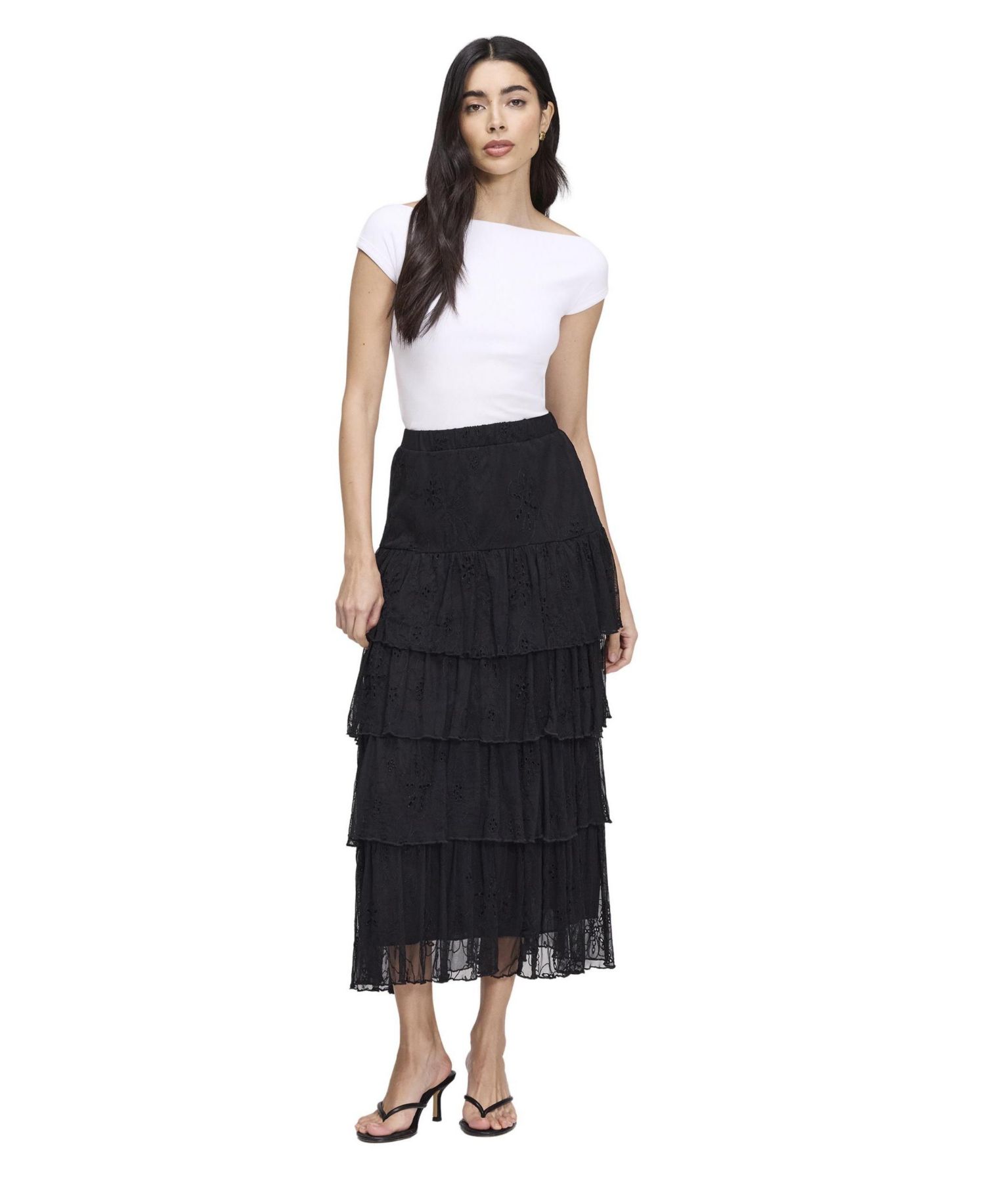Women's Elisa Tiered-Mesh Midi Skirt
