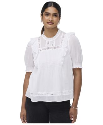 Women's Jolin High-Neck Puff-Sleeve Cotton Top