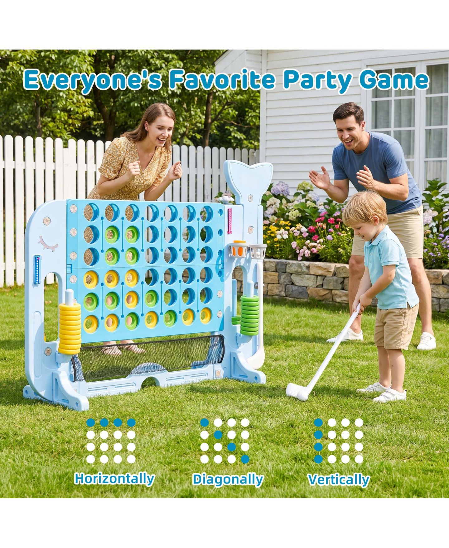 Детские игрушки SUGIFT 4-in-1 Connect Game, Adjustable-Height Outdoor Toy Set, 52.4"H x 18.5"W, Ages 3+, цвет: Синий — фото 4